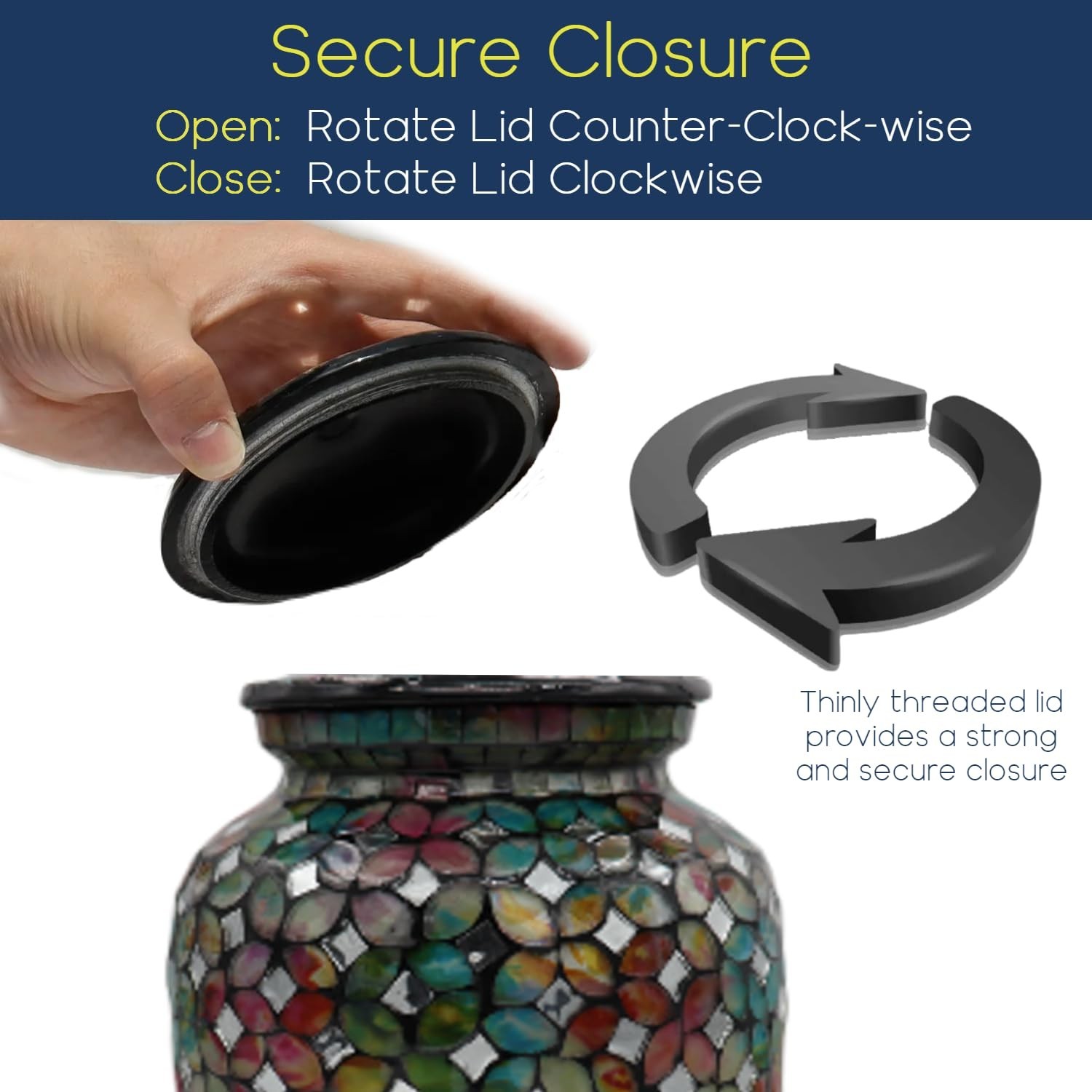 Mosaic Glass Cremation Urn – Hand Made Funeral Urn for Human Ashes – Large Ad…
