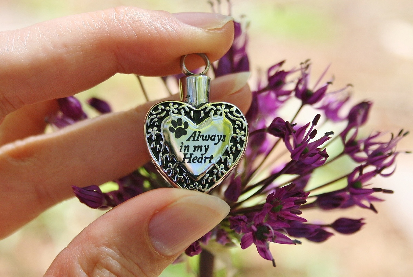 Pet Cremation Necklace Jewelry Pendant Urn Paw Print Always in My Heart Dog Cat