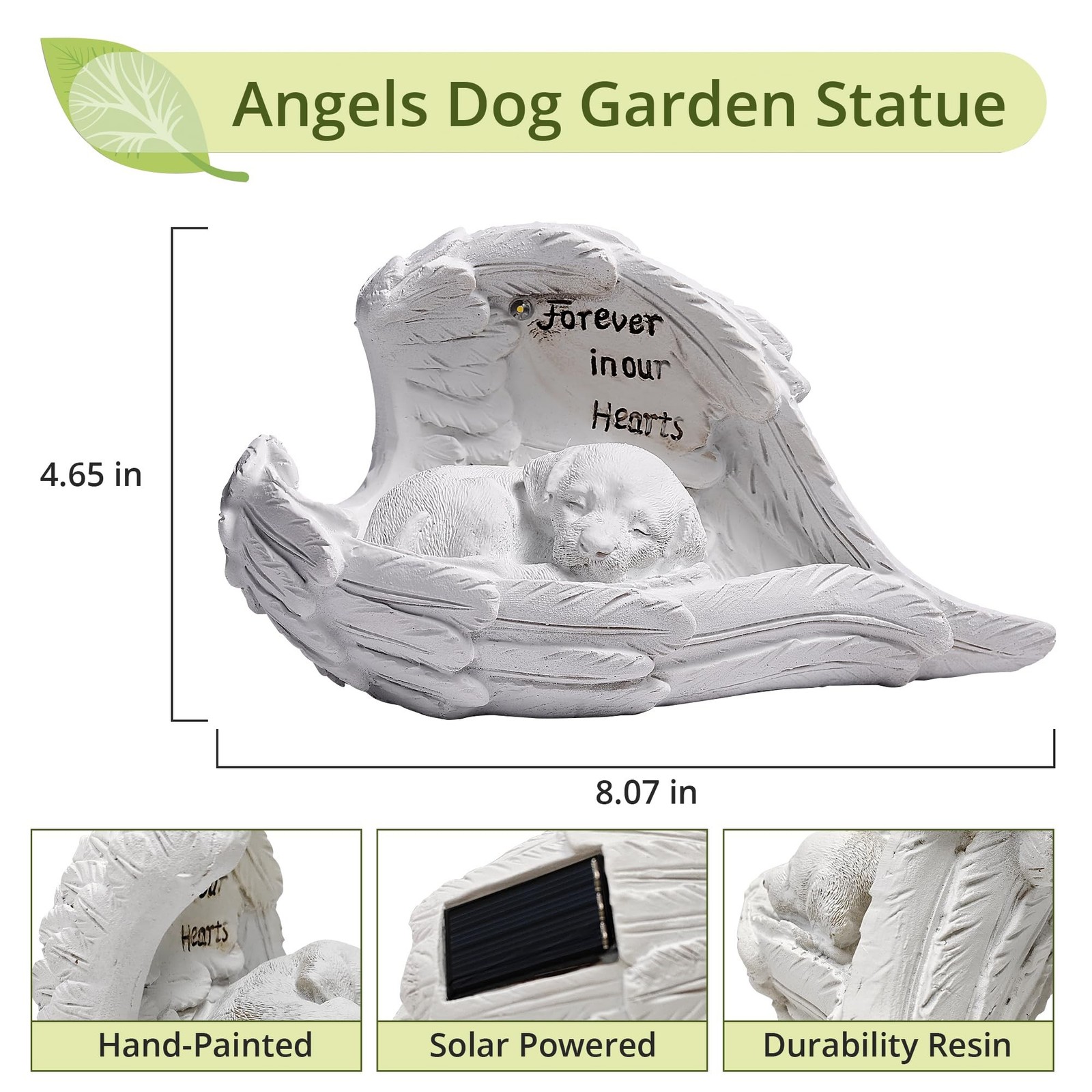 Pet Dog Solar Garden Memorial Statue – Outdoor Resin Angel Puppy with Sola