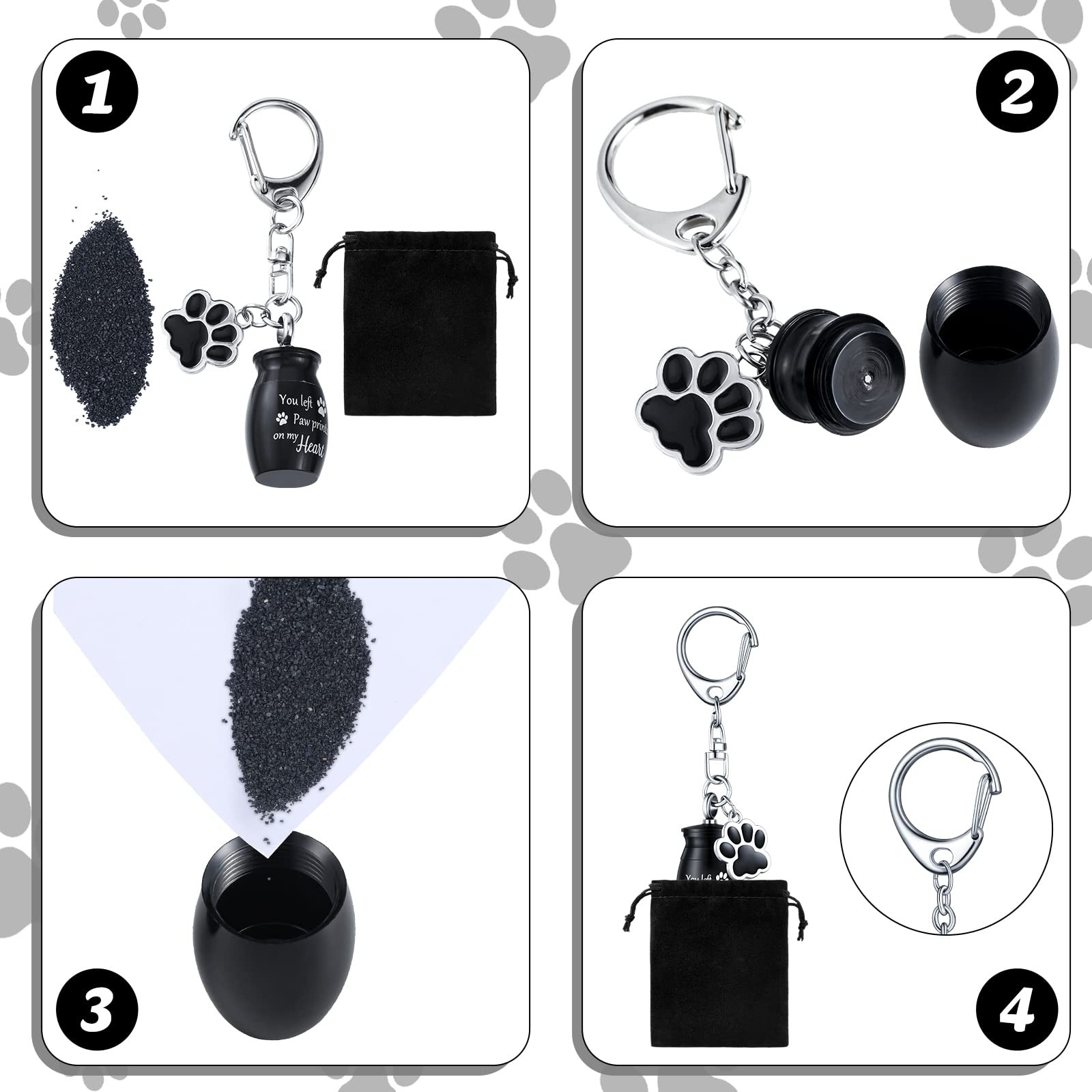 2 Pcs Pet Dog Urns Keychain for Ashes with 2 Storage Bags Small Cat Cremation