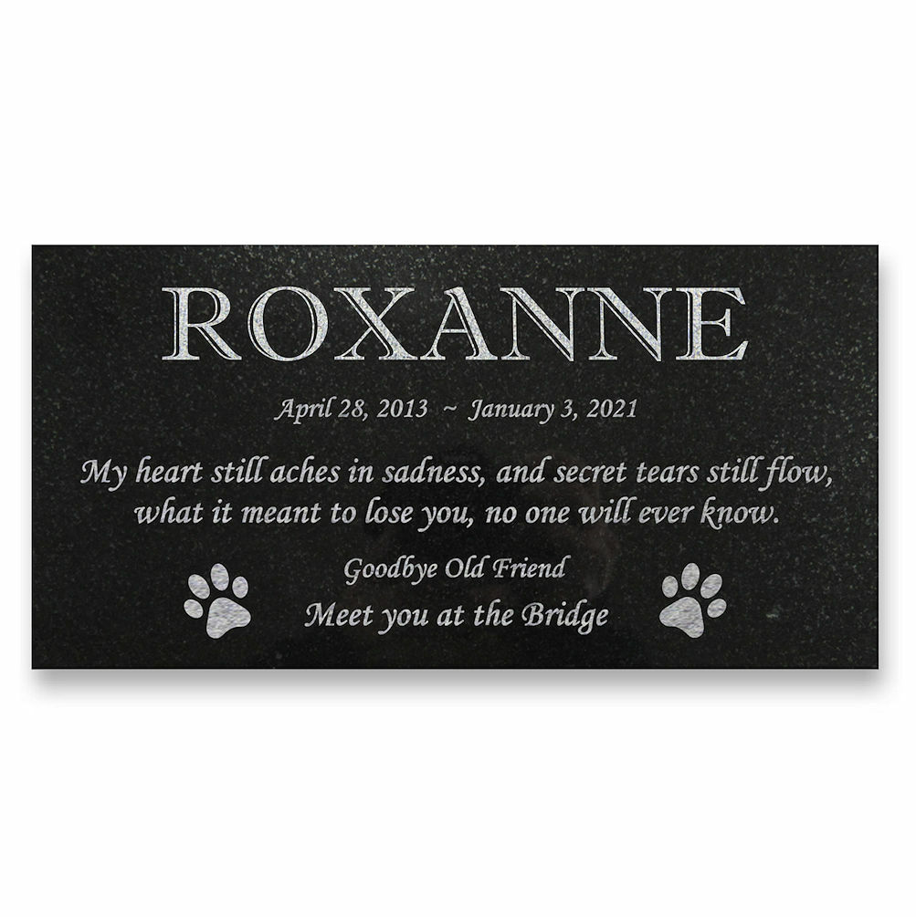 Personalized Cat or Dog Memorial – Granite Pet Memorial – 6×12 – Roxanne