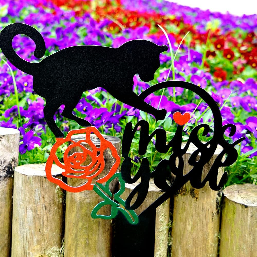 Memorial Grave Markers Metal Pet Memorial Stake Cat Memorial Sign,Miss You Sign