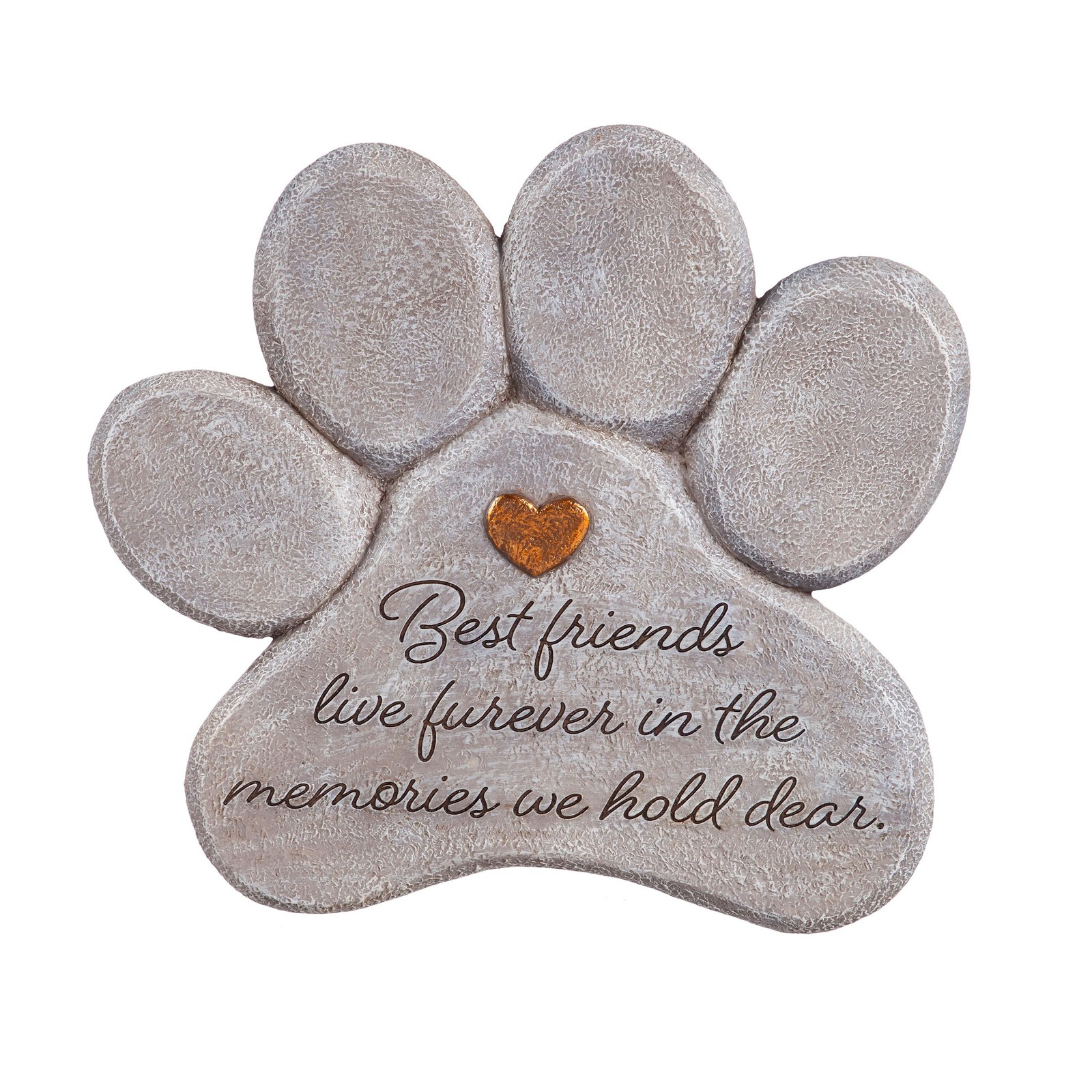 11″ Paw Shaped Pet Memorial Garden Stone, Best Friends Live Forever