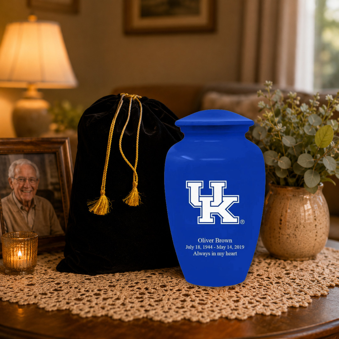 Personalized Kentucky Wildcats University Cremation Blue Urn for Human Ashes