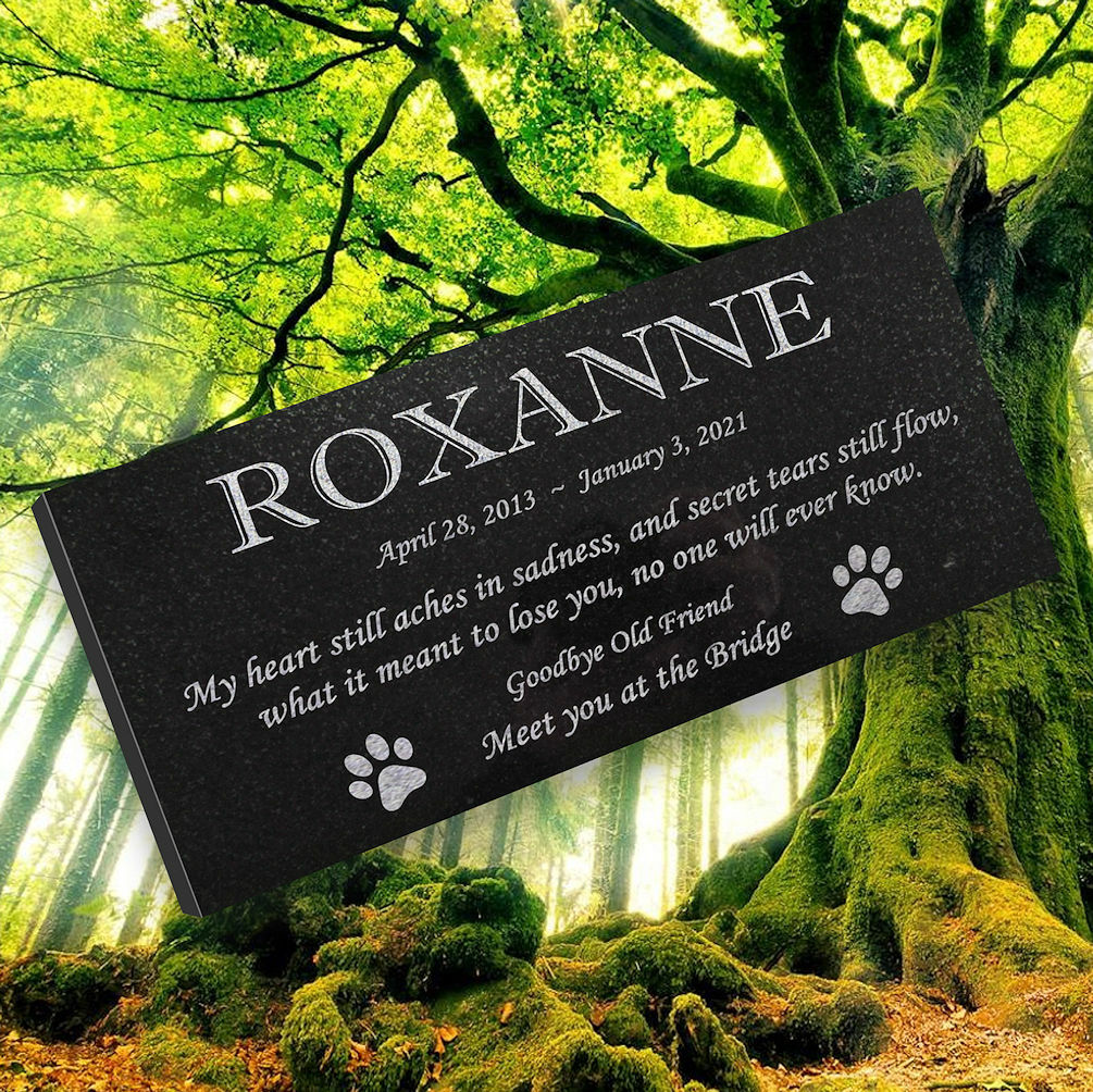 Personalized Cat or Dog Memorial – Granite Pet Memorial – 6×12 – Roxanne