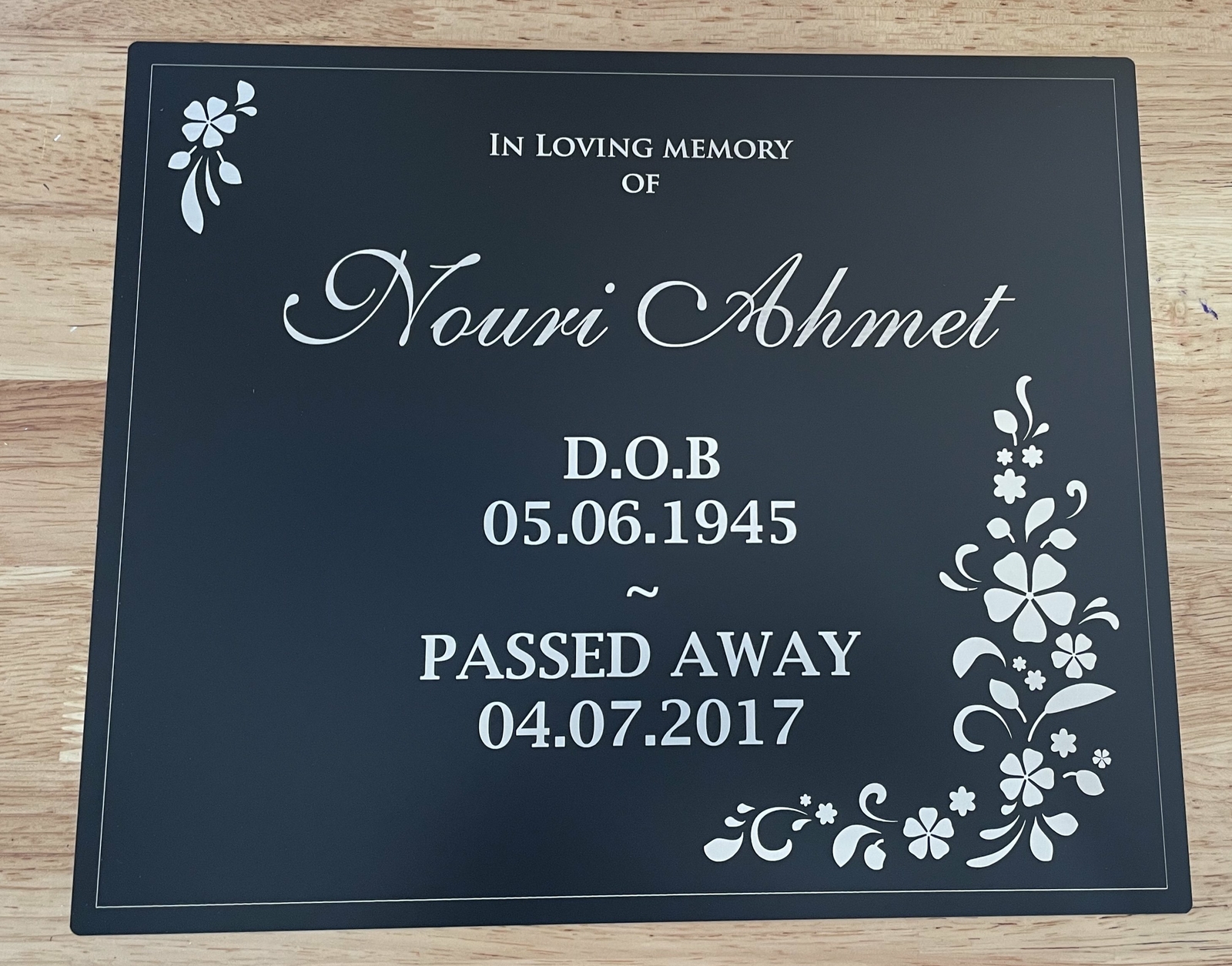 Memorial Plaque personalised (Durablack) Extra Large