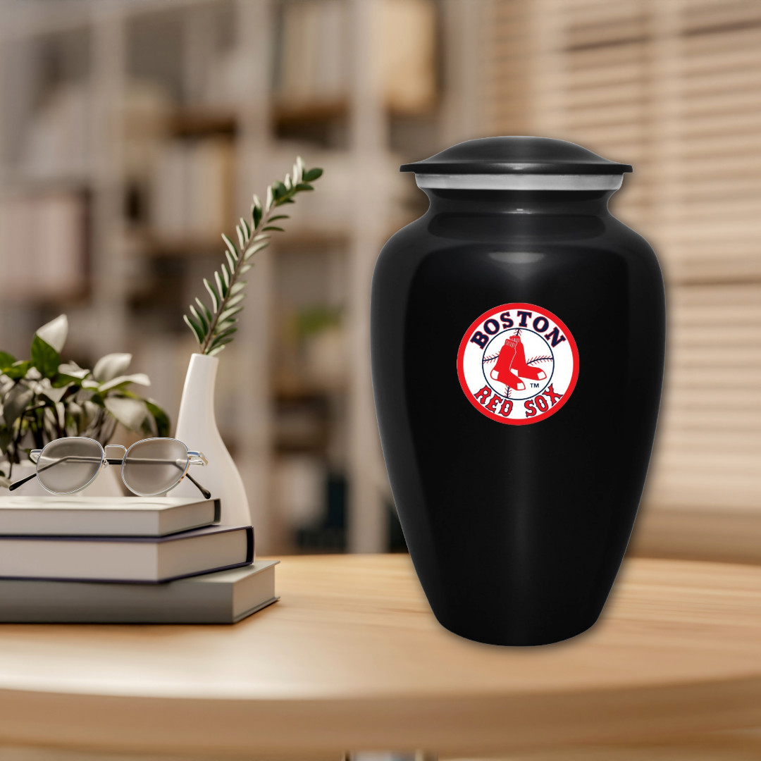 Large Boston Red Sox Baseball Theme Cremation Black Urn Adult Human Ashes w/Bag