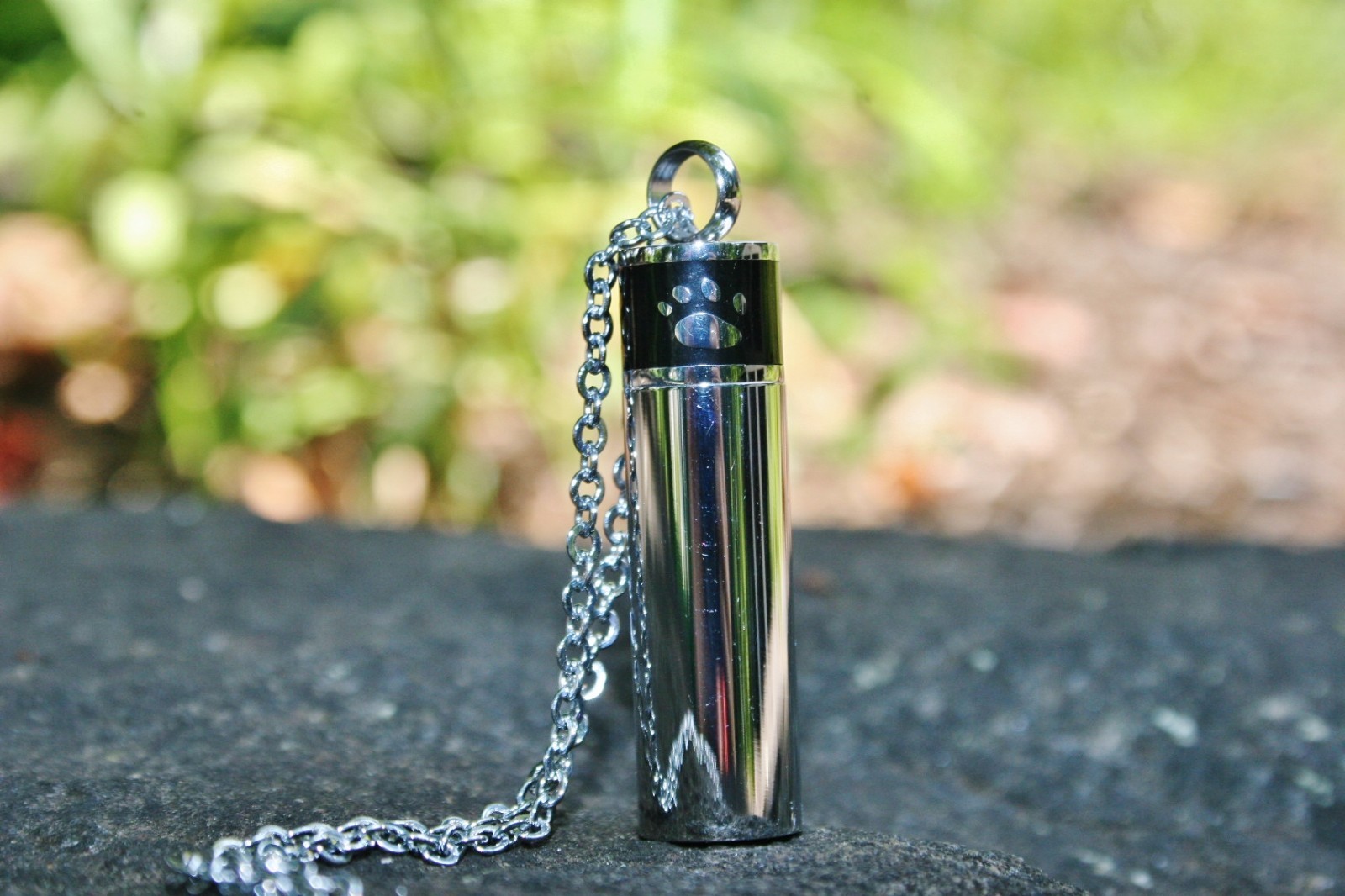 Men’s Pet Cremation Necklace Pendant Urn LARGE VIAL for Ashes Dog Cat Paw Print