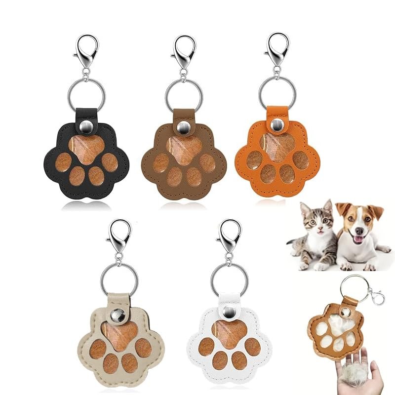 5 Pcs Dog Fur Storage Keychain Pet Paw Keepsake, Pet Memorial Gifts for Bag A