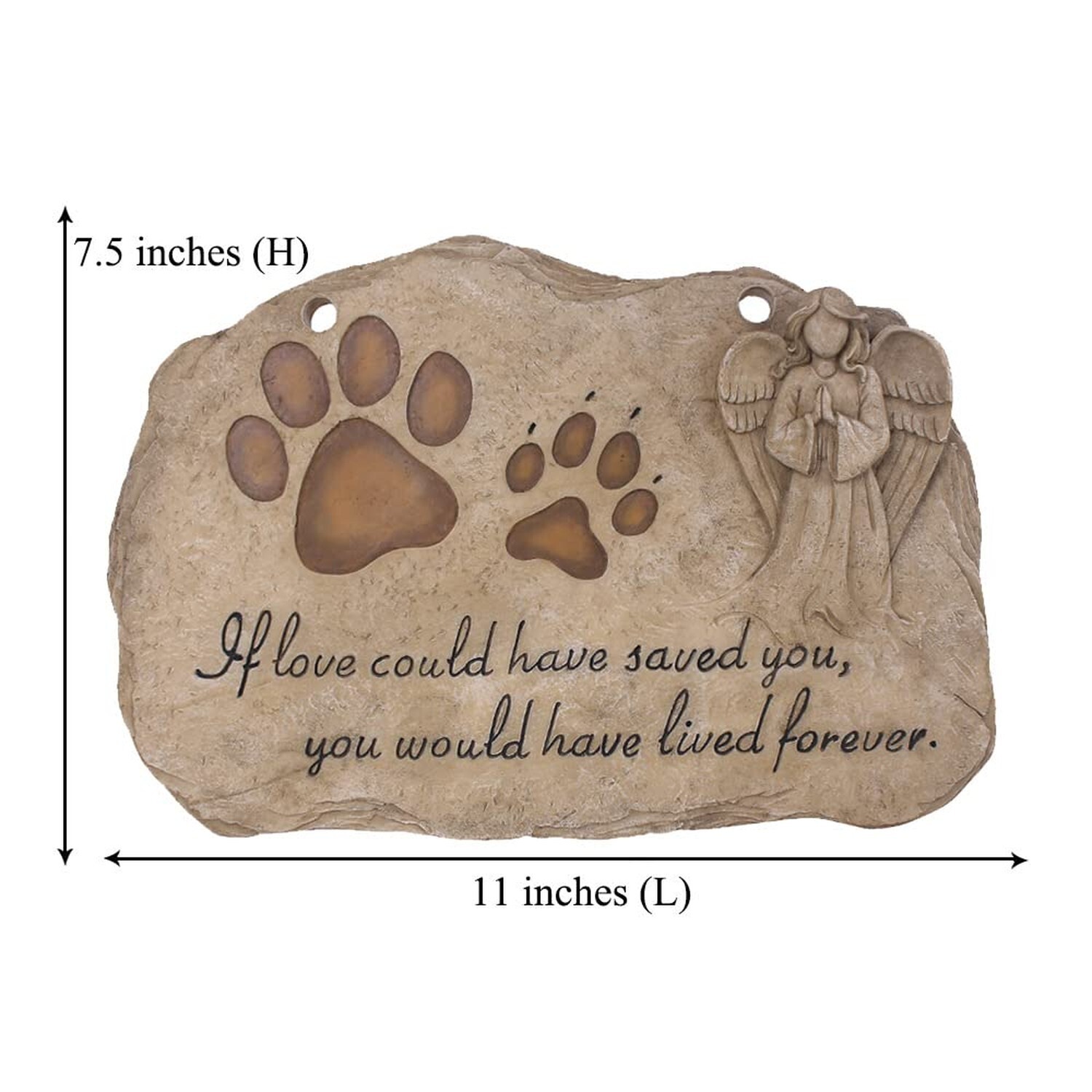 Paw Prints Pet Dog Cat Memorial Stones with Angel Statue Sympathy, 11”L x 7.5”W