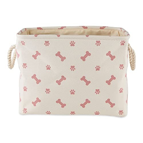 Pet Storage Collection Paw and Bone Print Small Rectangle, 14x8x9″ Rose