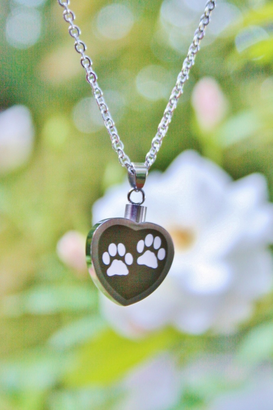 Pet Cremation Pendant Urn Keychain 1″ Key Ring for Ashes Dog Cat Paw Print Heart