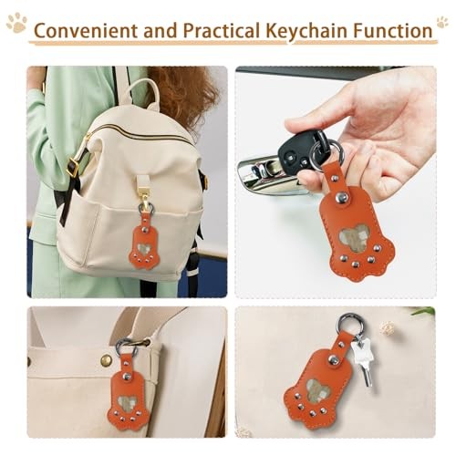 Pet Memorial Keychain,Dog Hair Keychain, Handmade Full Grain Sunset Orange
