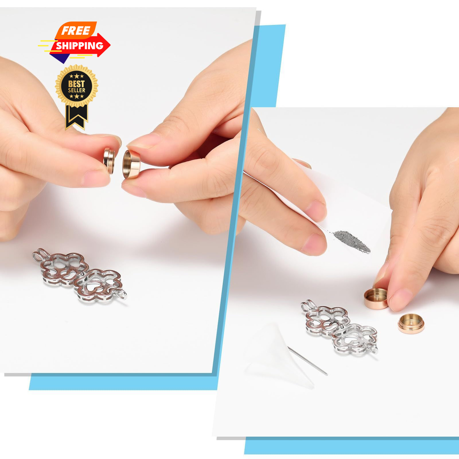 Oinsi Pet Cremation Jewelry For Ashes Dog/Cat 0.78*0.86, Silver-Rose gold