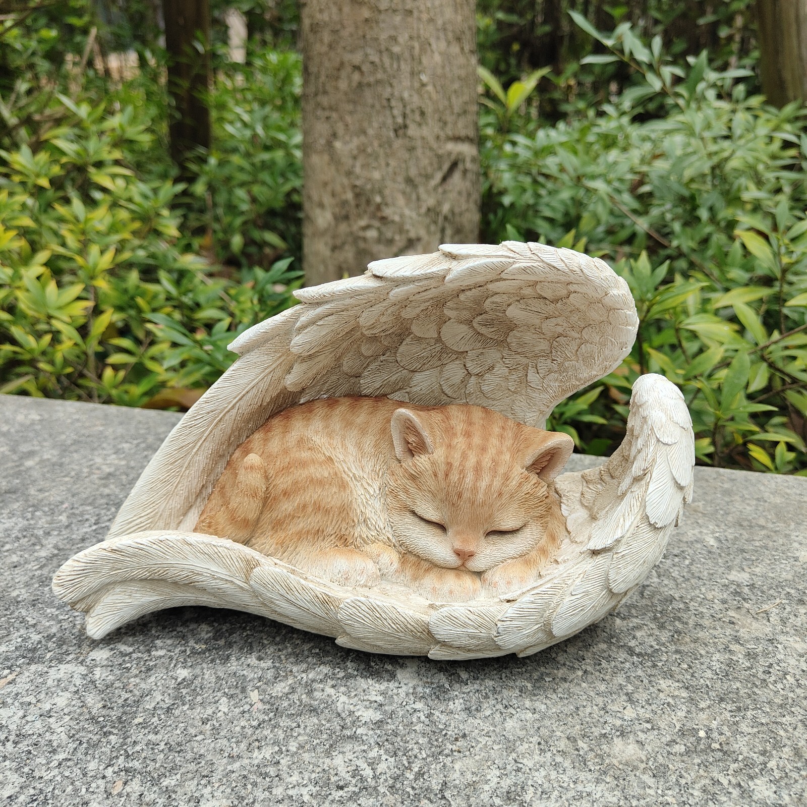 Angel Cat Garden Statue Orange Tabby Sleeping Pet Memorial Bereavement Gift
