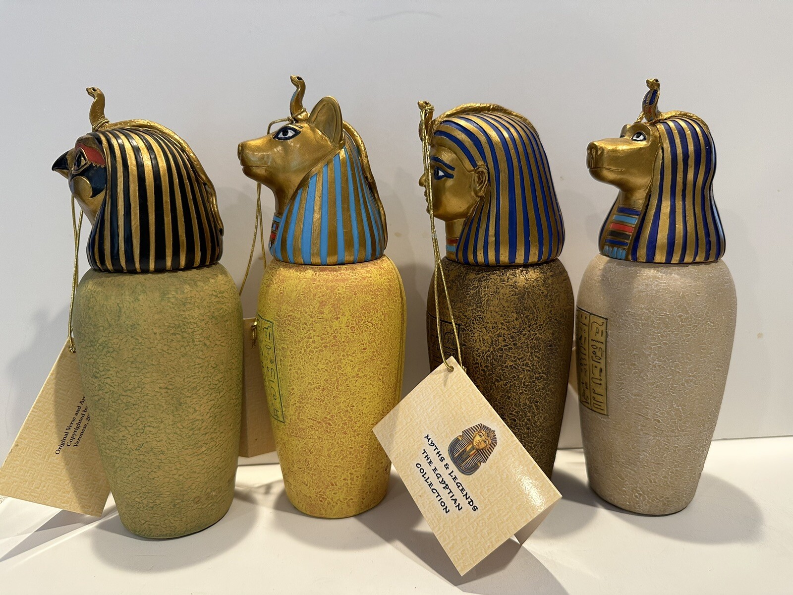 Veronese Egyptian ~ Set of 4 7″ Resin Caponic Jars w/Hang Tags ~ MINT ~ HTF