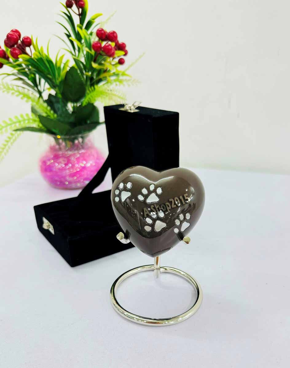 Dark Brown Foot Print Mini Heart Urn Cremation Urn For Human Ashes,With Stand