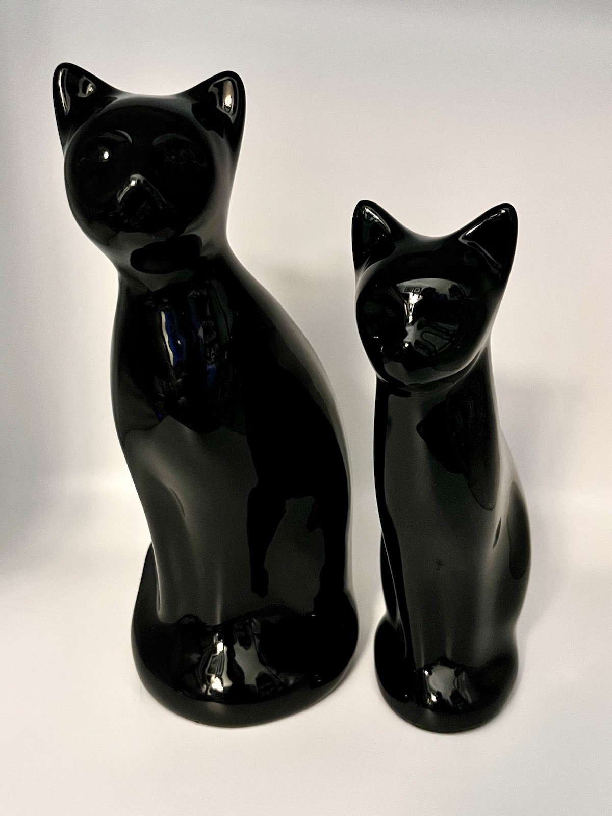 2 Black Cat Cremation Urns Pet Memorial Statues Vintage Large & Modern Small