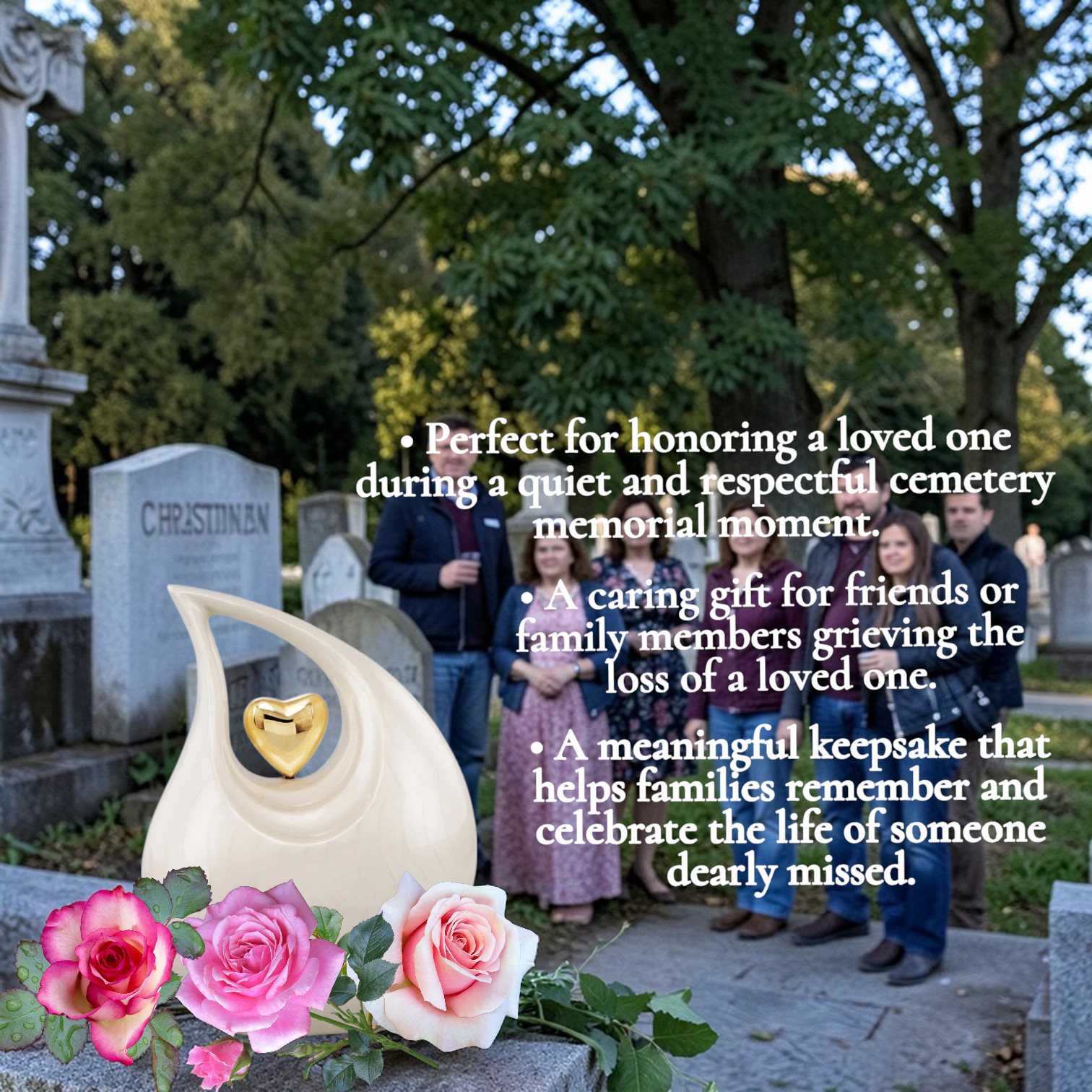 Personalized White Teardrop for Human Ashes Gold Heart Cremation Memorial Urn