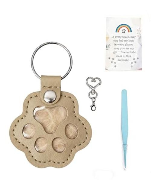 Cat & Dog Hair Keychain, Leather Dog Paw Hair Holder Fur Set of One Khaki