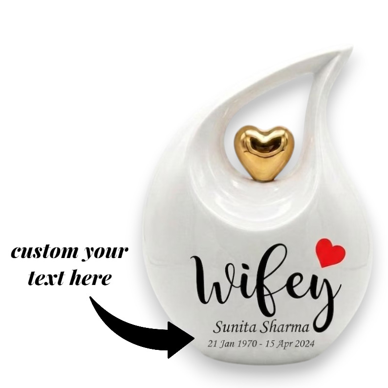 Personalized “Wifey” Teardrop Aluminum Cremation Urn 200 Cu In Adult Human Ashes