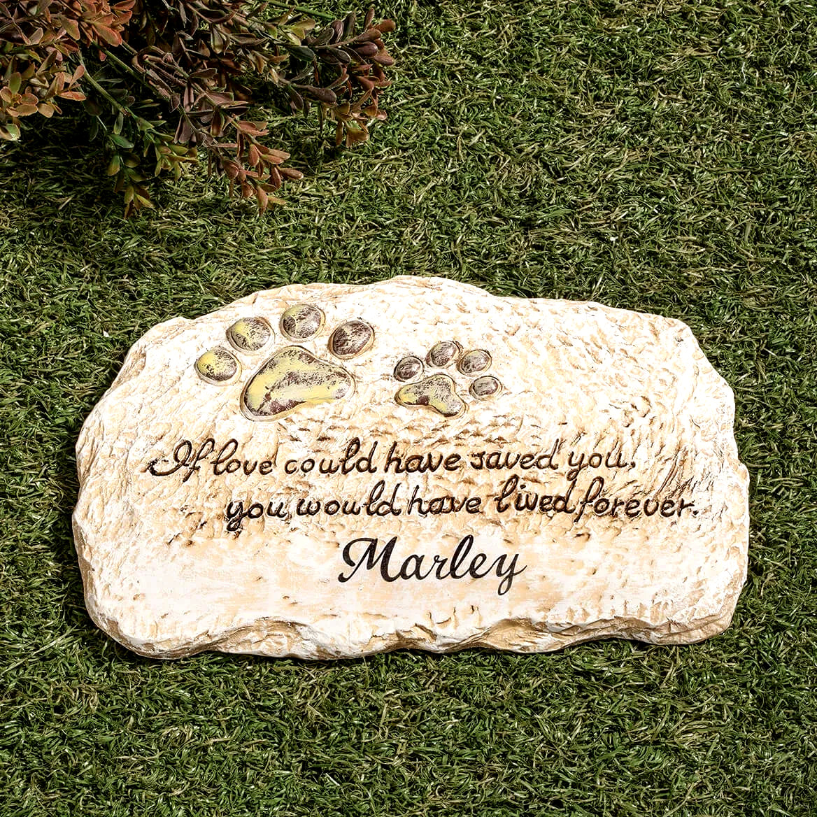 Pet Cat Dog Memorial Paw Print Stone PERSONALIZED Garden Beloved Departed Grave