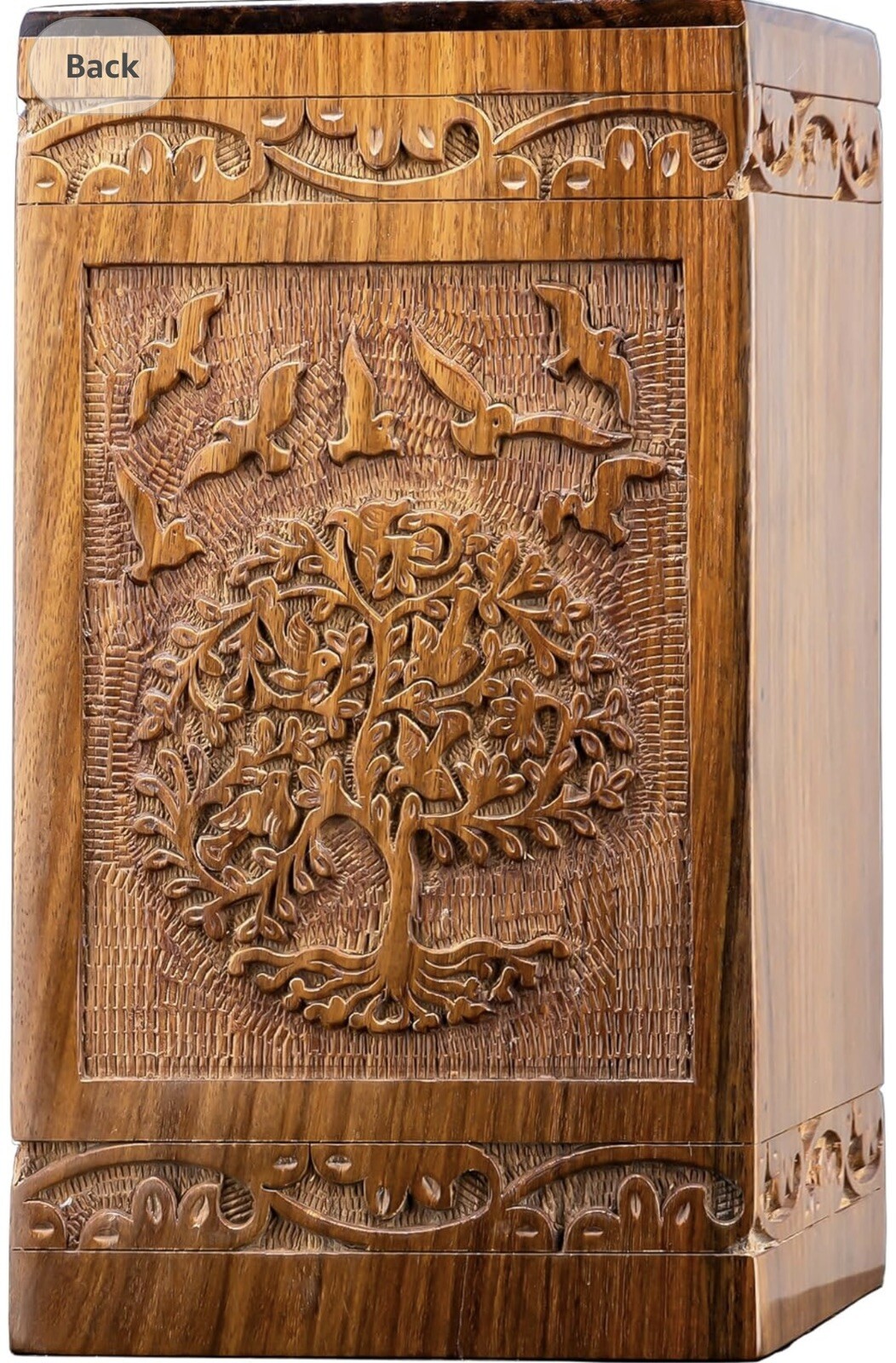INTAJ Handmade Rosewood Urn for Human Ashes | Tree of Life Wooden Urns, New