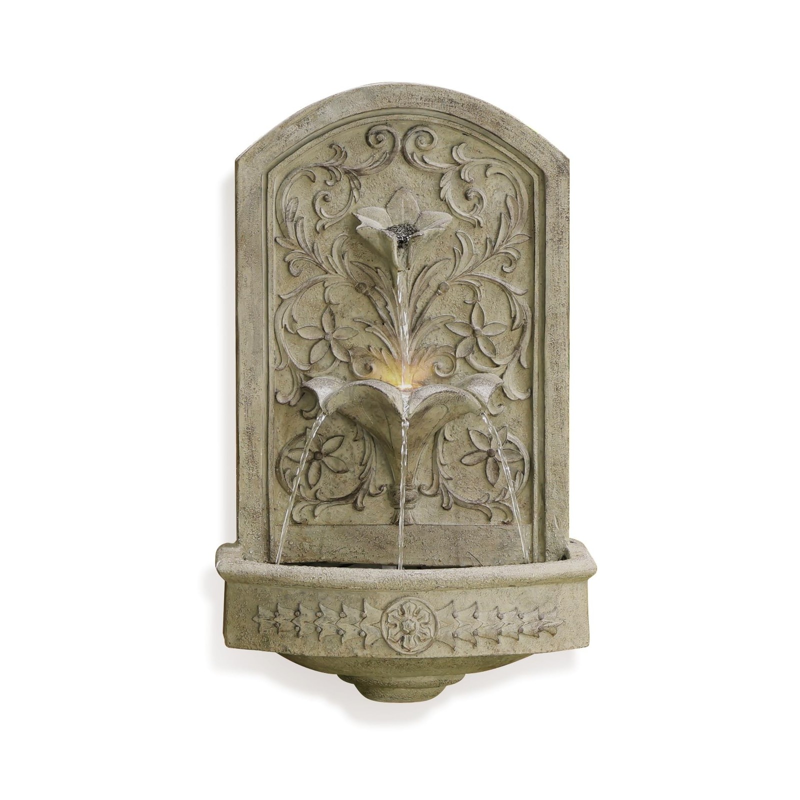 Vintage Wall-Mounted Outdoor Fountain, 28.3″ H Resin Garden Water Feature wit…