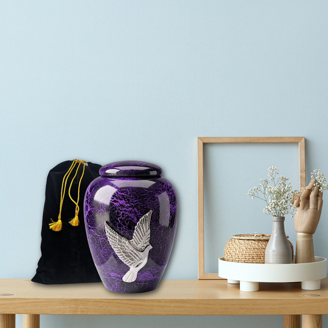 Purple Crackle Dove Cremation Urn for Human Ashes – Adult Large 190 Cu/In + Bag
