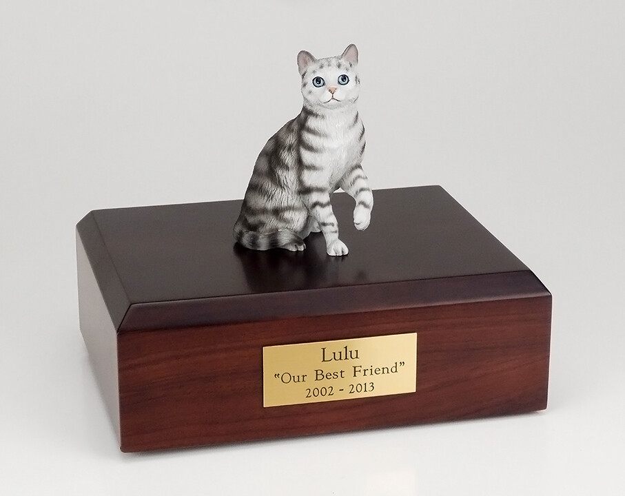 Tabby Silver Cat Figurine Pet Cremation Urn Available 3 Different Colors/4 Sizes