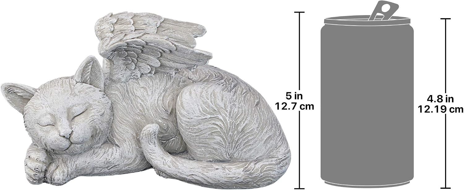 Cat Angel Memorial Statue, 10 Inch Grave Marker for Pet Tribute and Remembrance