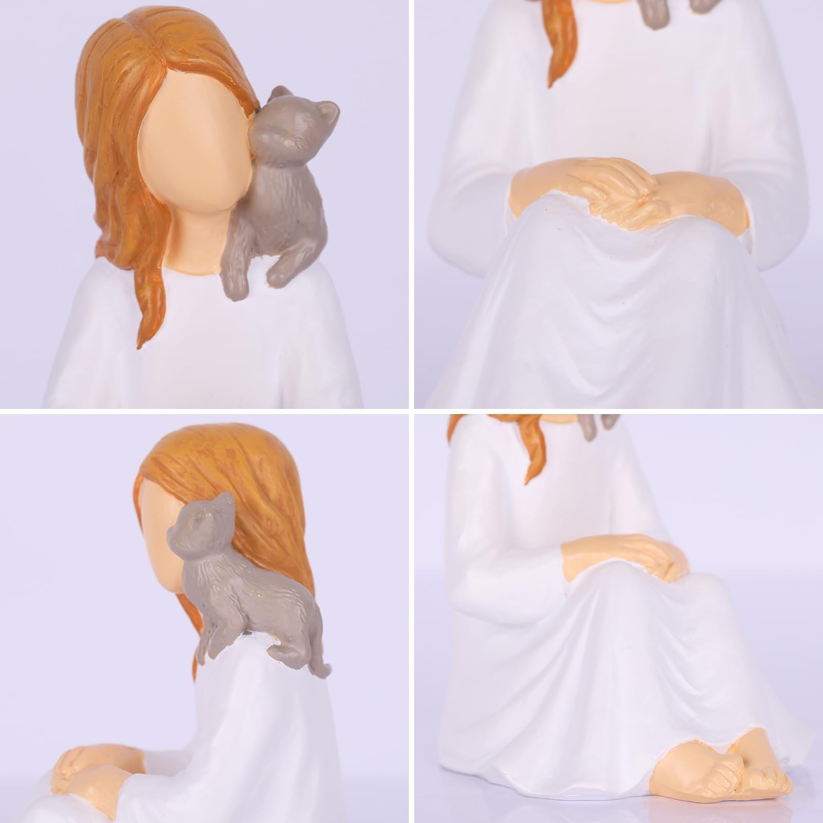 Girl with Cat Figurine, Resin Cat Memorial Statue – Hand-Painted Cat Remembra…