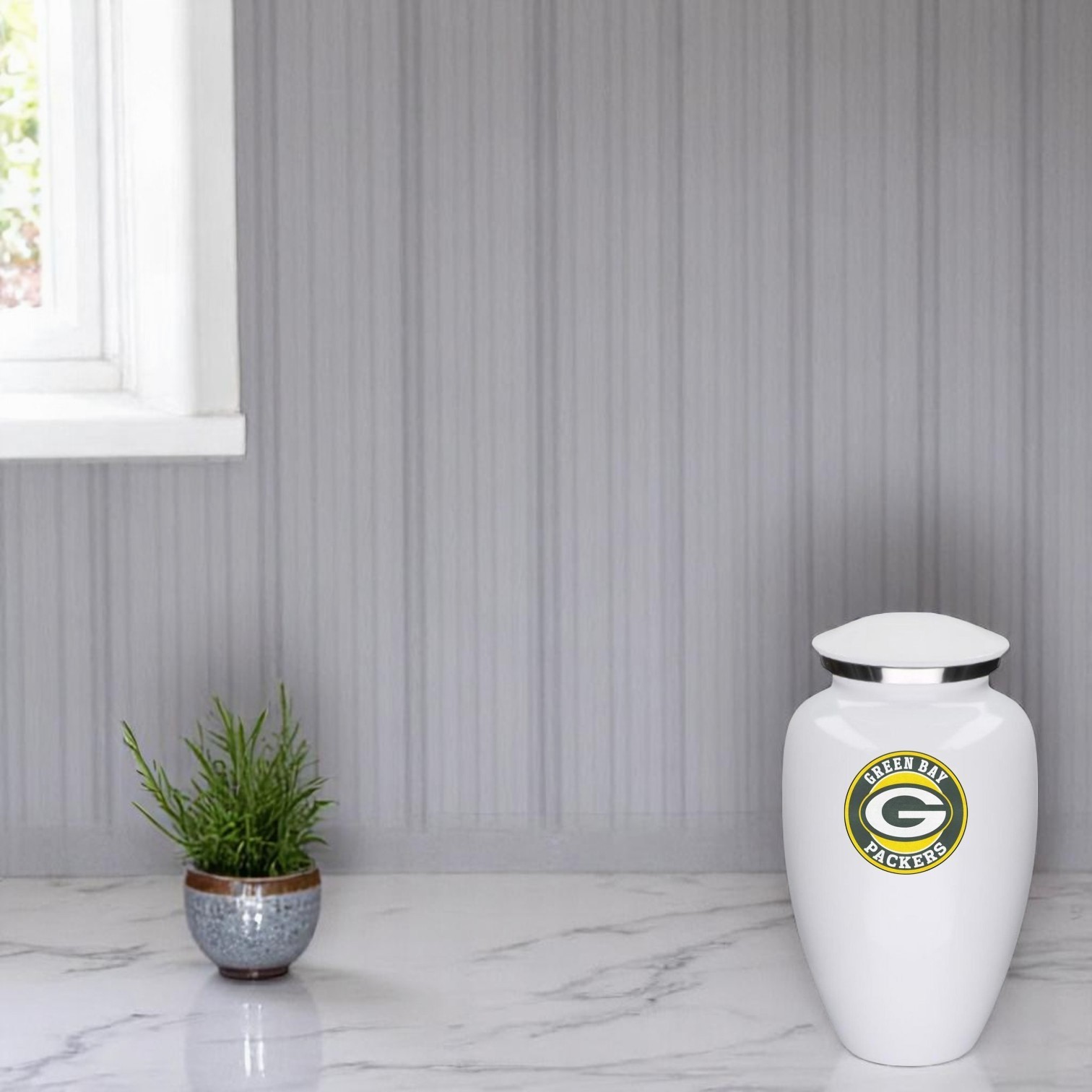Green Bay Football Theme Large Aluminum Cremation Urn Adult Human Ashes w/Bag