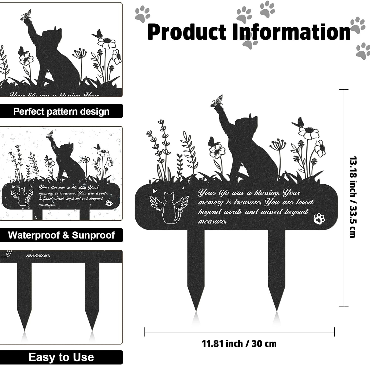 Pet Grave Markers Metal Cat Memorial Plaque🌟 Waterproof🌟🌟 Cemetery Stake
