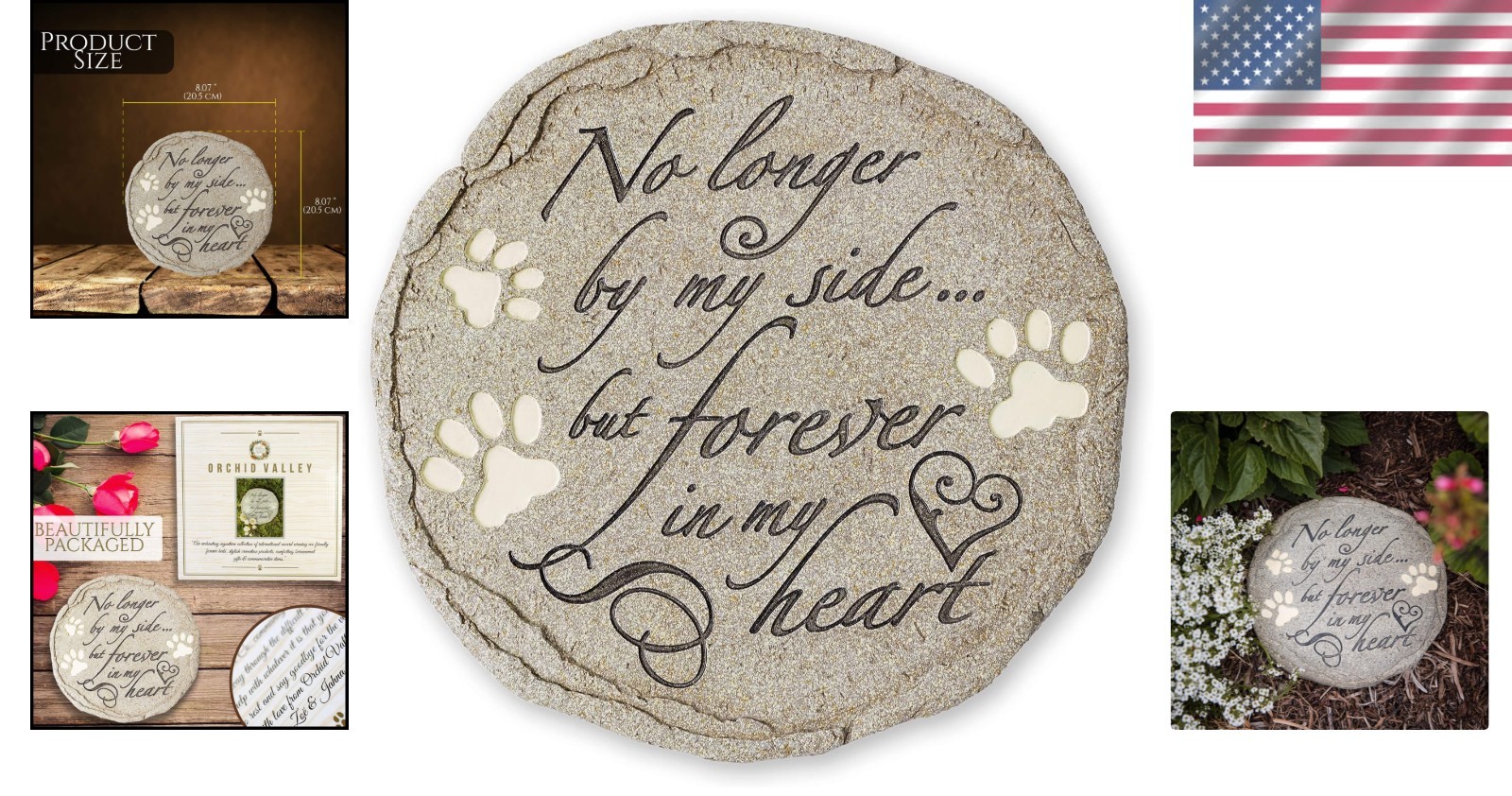 Weatherproof Round Pet Tribute Stone – No Longer By My Side, Forever in My Heart