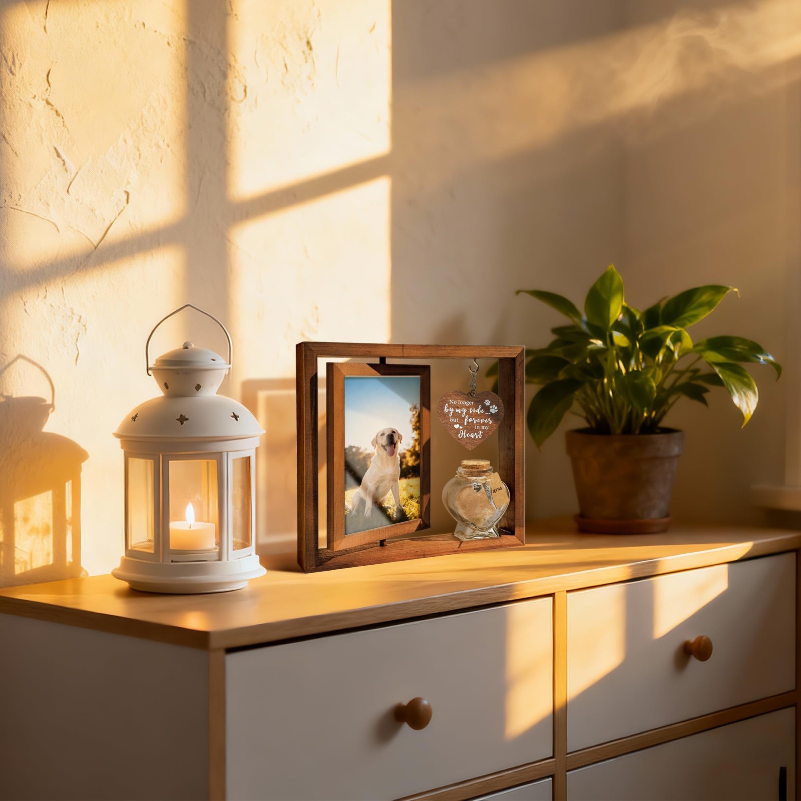 Dog Memorial Gifts for Loss of Pet – Rotating Wooden Frame for 4×6 Photo & Fu…