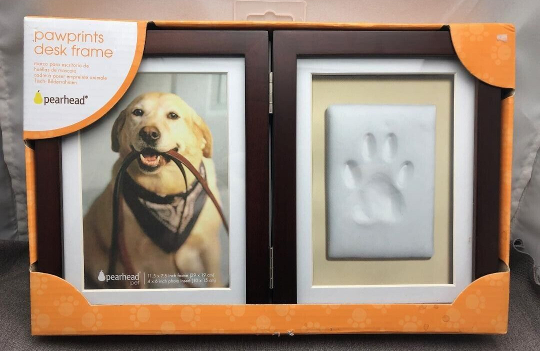 Pearhead 2-Opening 4 x 6 Wood Picture Frame paw print desk frame