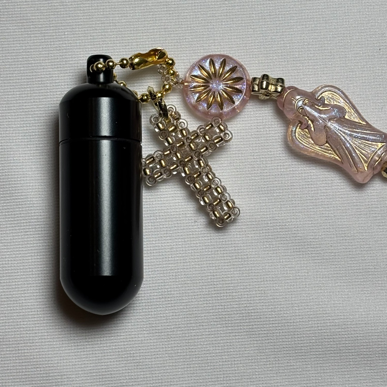 Cremation Ashes Keychain – Cremation Keepsake(gold cross and pink orb)
