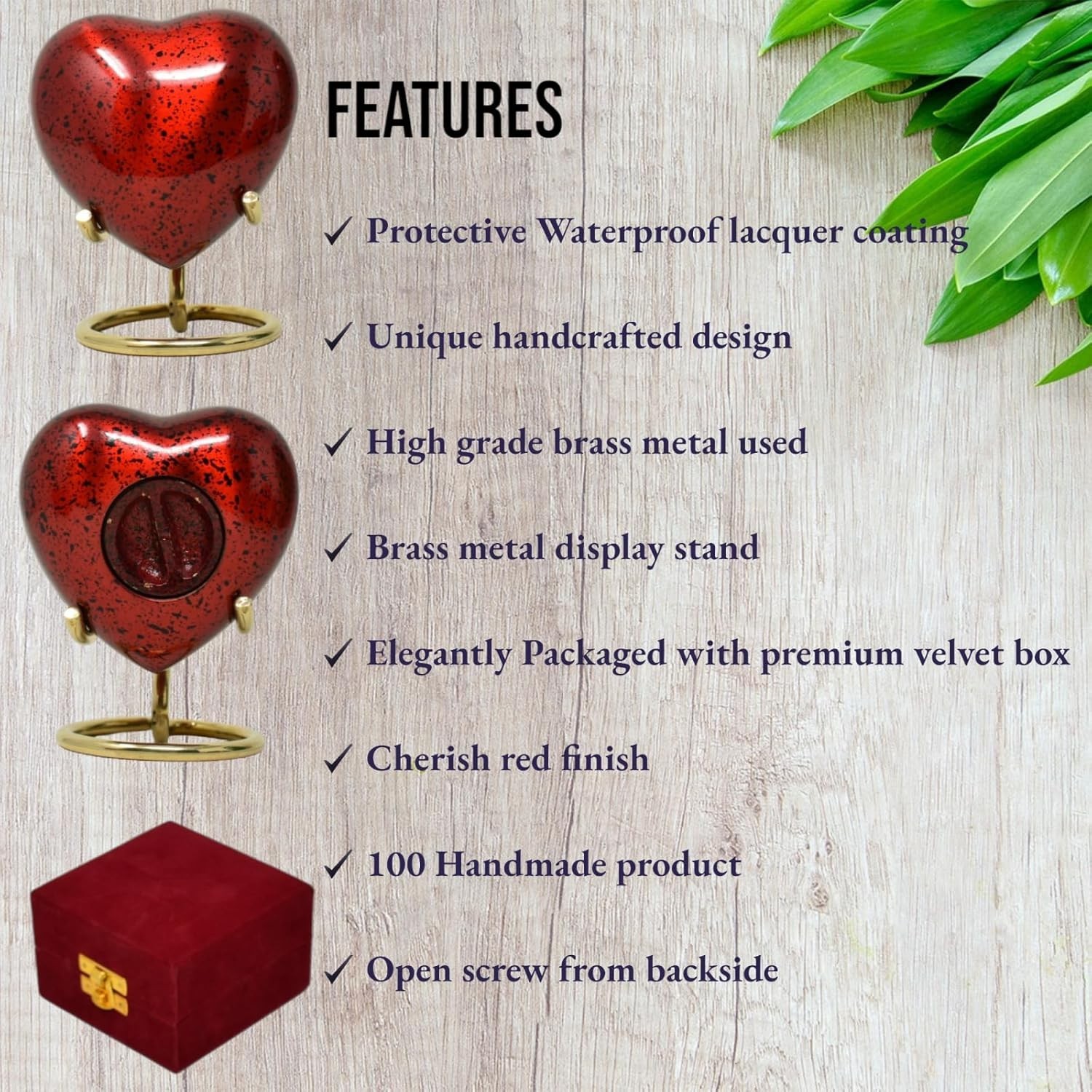 Red Heart Cremation Urn Keepsake Velvet Box Memorial Ashes Holder