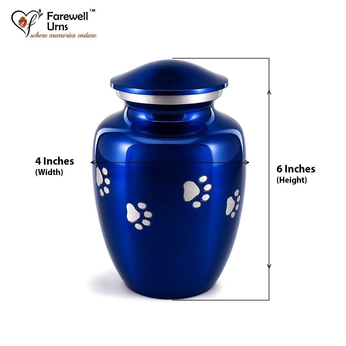 6″ Blue Pet Cremation Urn for Dog Cat Ashes Paw Print Aluminum Memorial