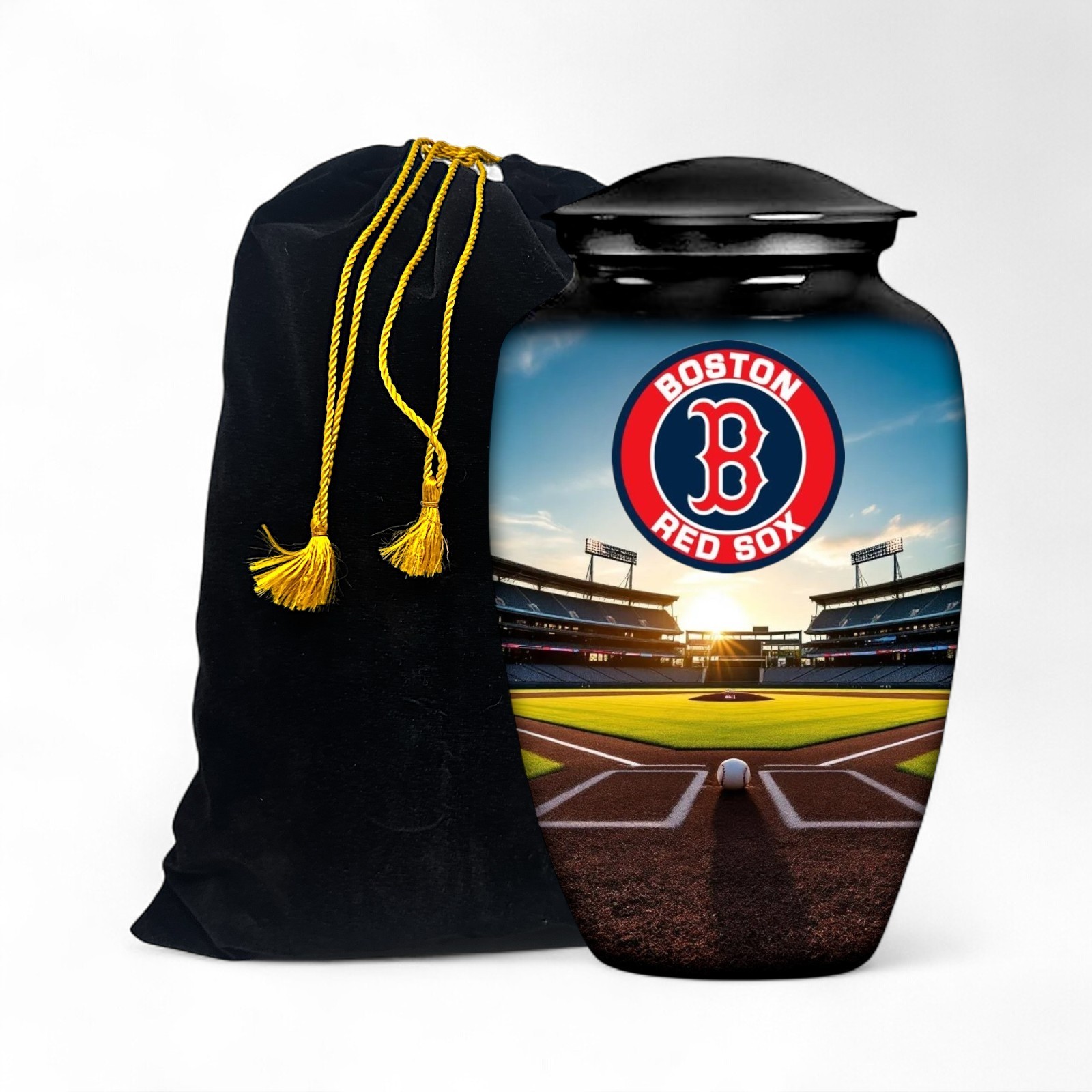 Black Large Baseball Theme Boston Red Sox Cremation Urn Adult Human Ashes w/Bag