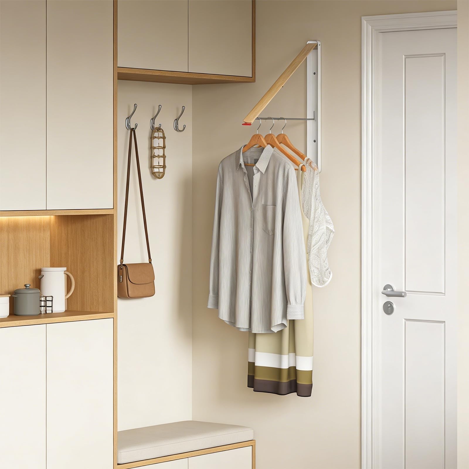 Clothes Drying Rack Wall Mounted for Laundry Balcony RV, Wood Color | Indoor …