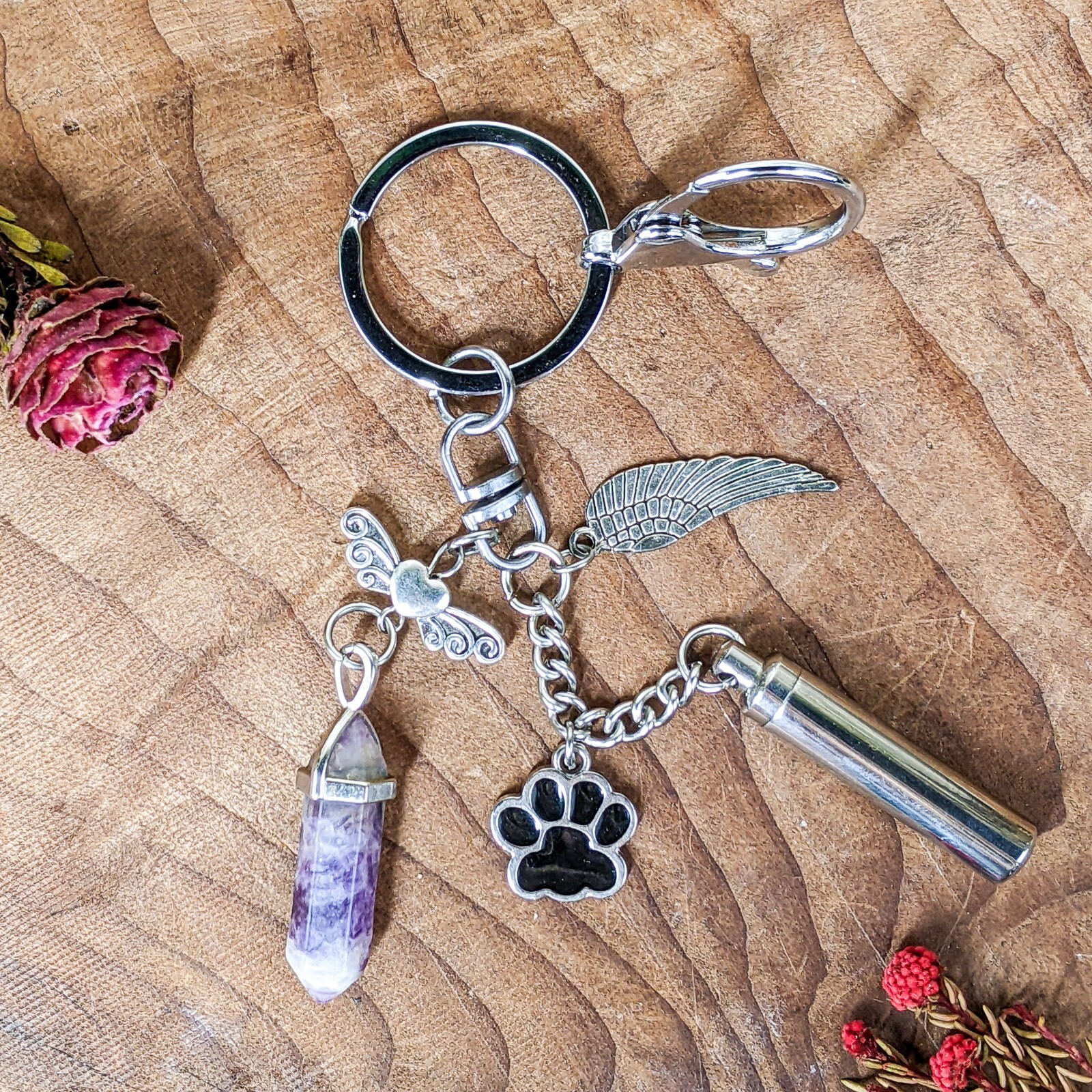 Pet Urn Keychain stone Keyring Ashes Cremation Keepsake Memorial Miniature Gift
