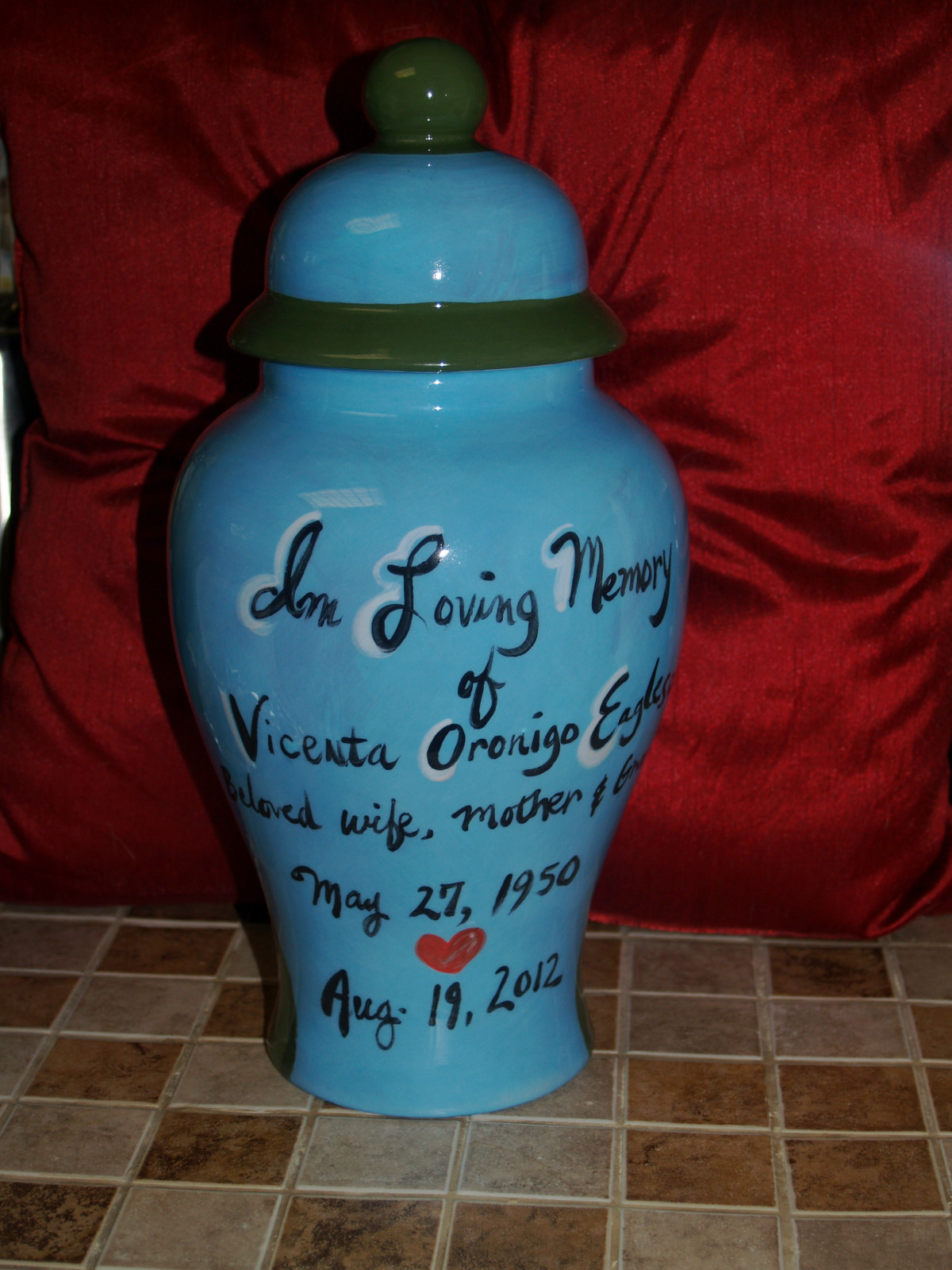 Custom hand painted funerary cremation urn for people PORTRAIT memorial ashes