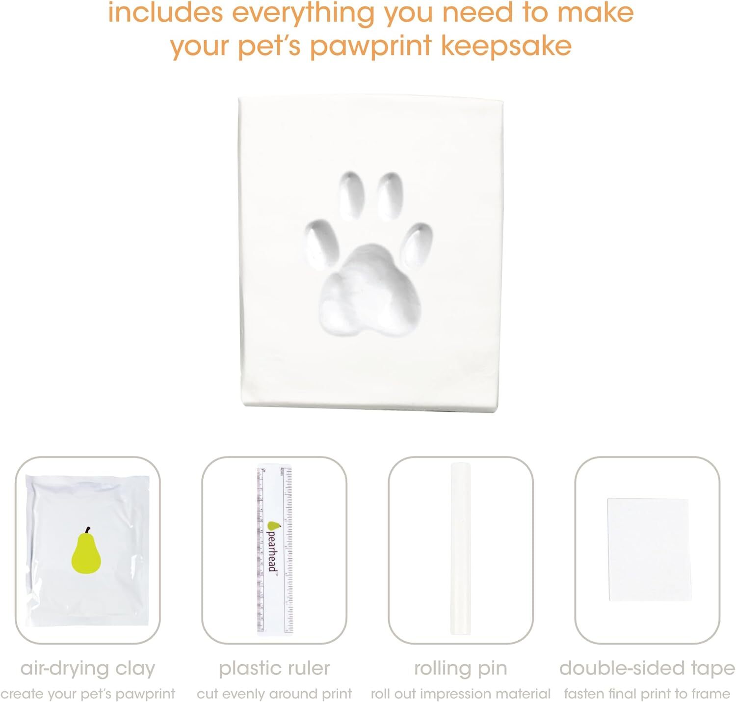 Pet Paw Print Photo Frame with Clay Imprint Kit, Pawprint Making Kit, Cat or Dog