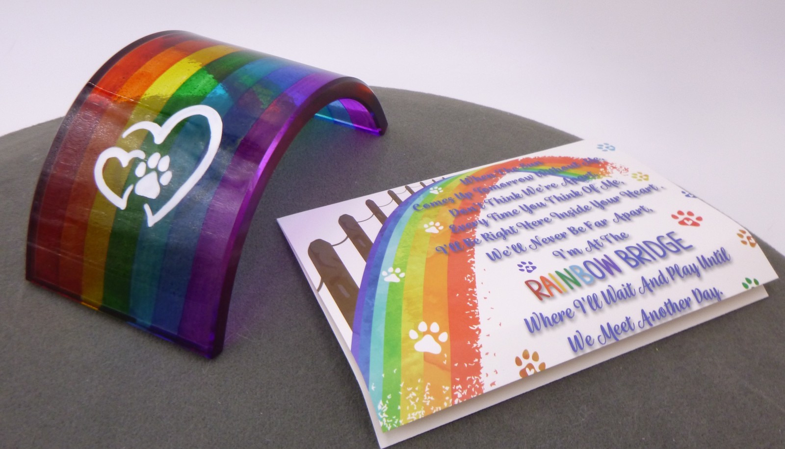 Pet Memorial fused glass rainbow bridge handmade card w/poem