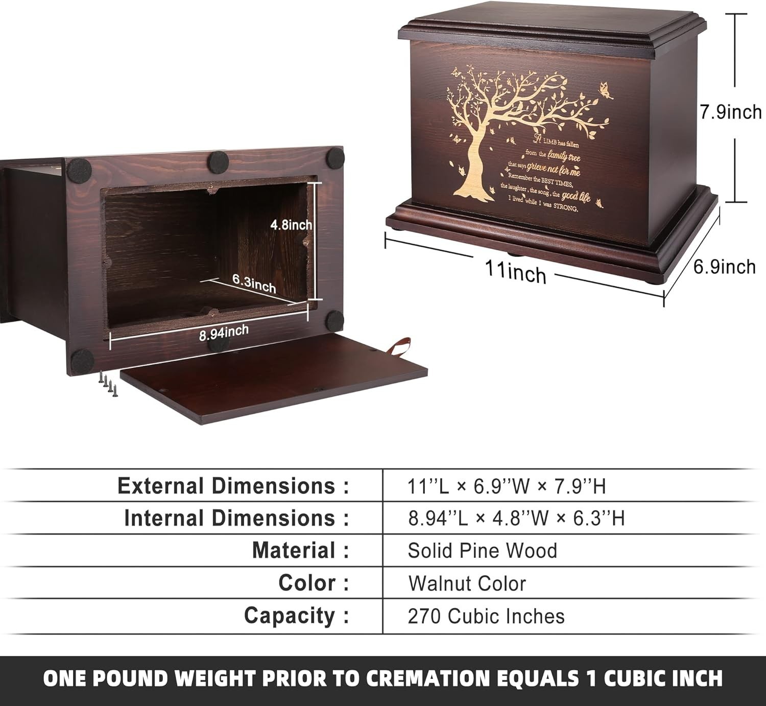Cremation Memorial Urns for Human Ashes Adult Male Female, Wooden Urns Box an