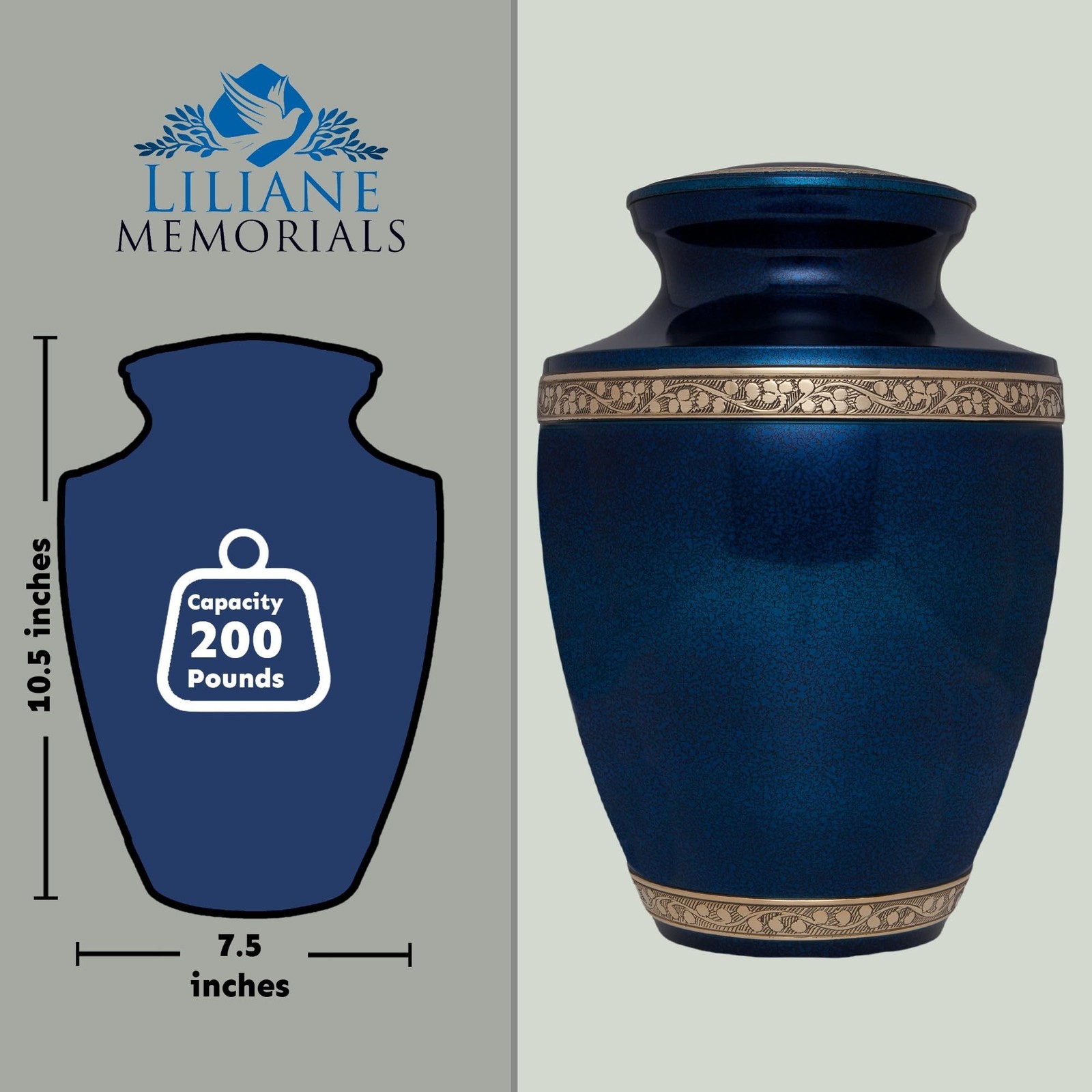 Blue Funeral Cremation Urn for Human Ashes – Hand Made in Brass – Suitable fo…
