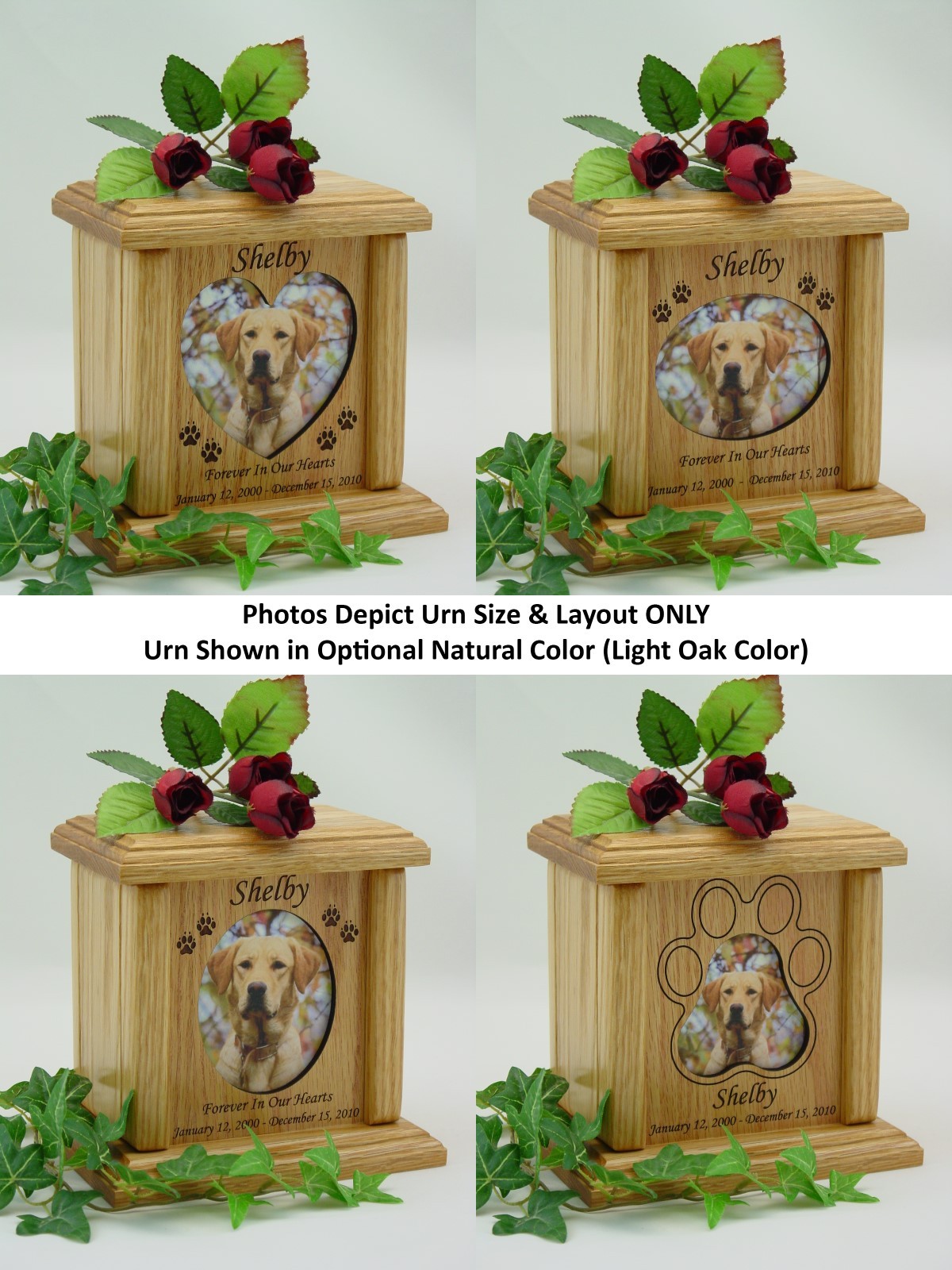 Wood Pet Urns – Dog Urns & Cat Urns – Heart, Oval & Pawprint Photo Pet Urn