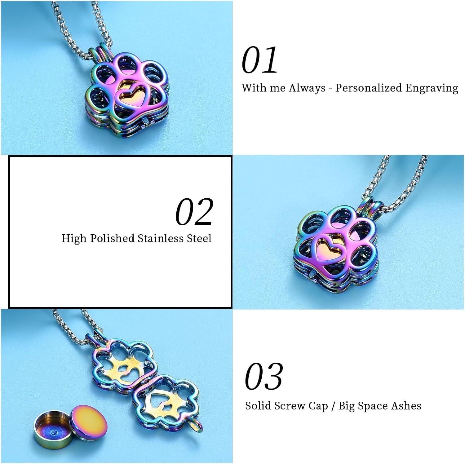 Tranquil Paw Design Memorial Locket Urn Necklace for Pet Ashes – Stainless Steel
